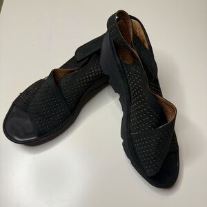 Clarks Black Perforated Women Wedge Sandals Size 8 GUC, see photos for wear